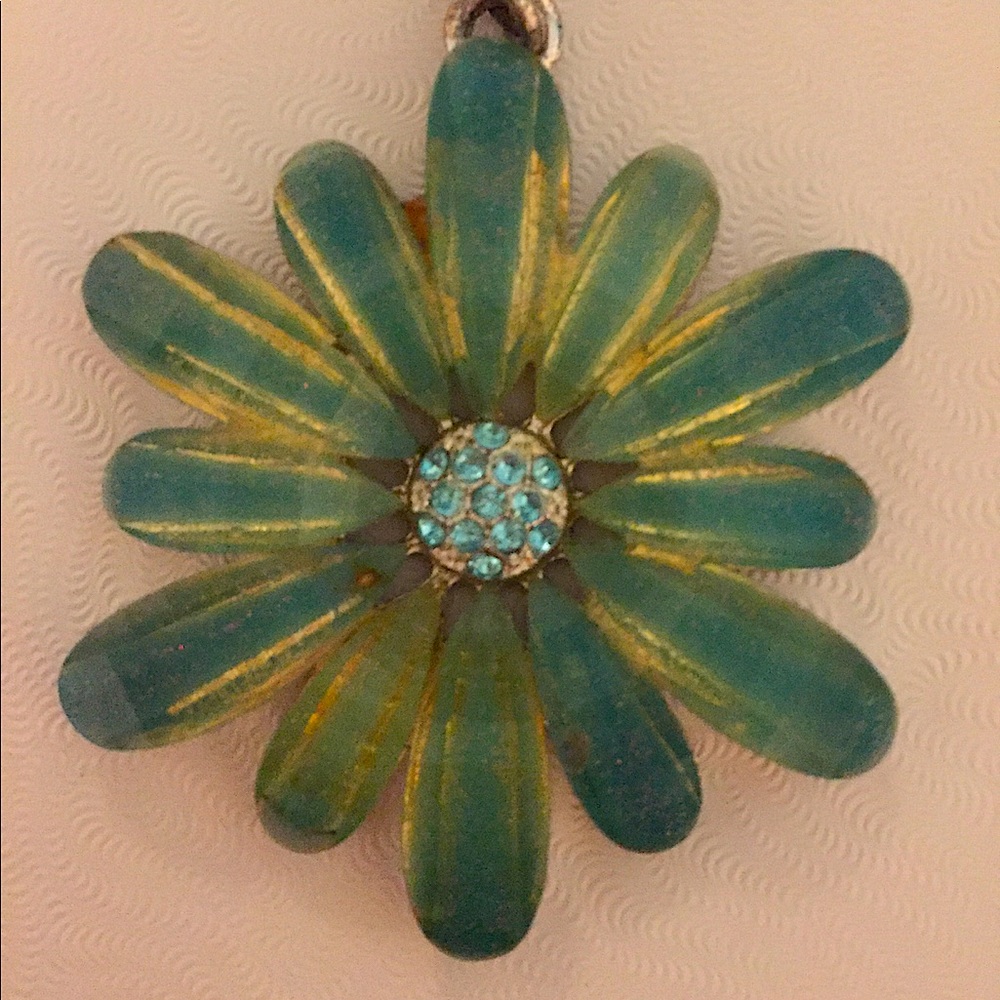 Vintage Acrylic Pendant with Green/Gold Underlay